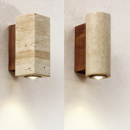 Designer Wabi-Sabi Wandlampe aus Kalkstein