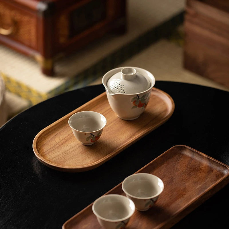 Runde Holzplatte für Desserts & Snacks – Japanischer Stil, Premium Holz-Tablett