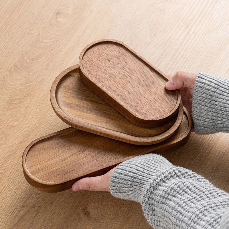 Runde Holzplatte für Desserts & Snacks – Japanischer Stil, Premium Holz-Tablett
