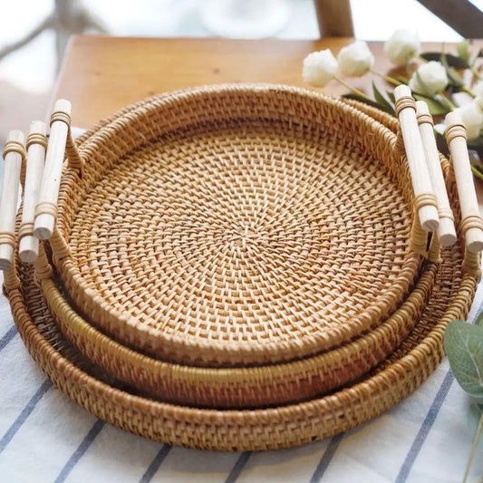 Handgewebtes Rattan-Tablett & Aufbewahrungskorb